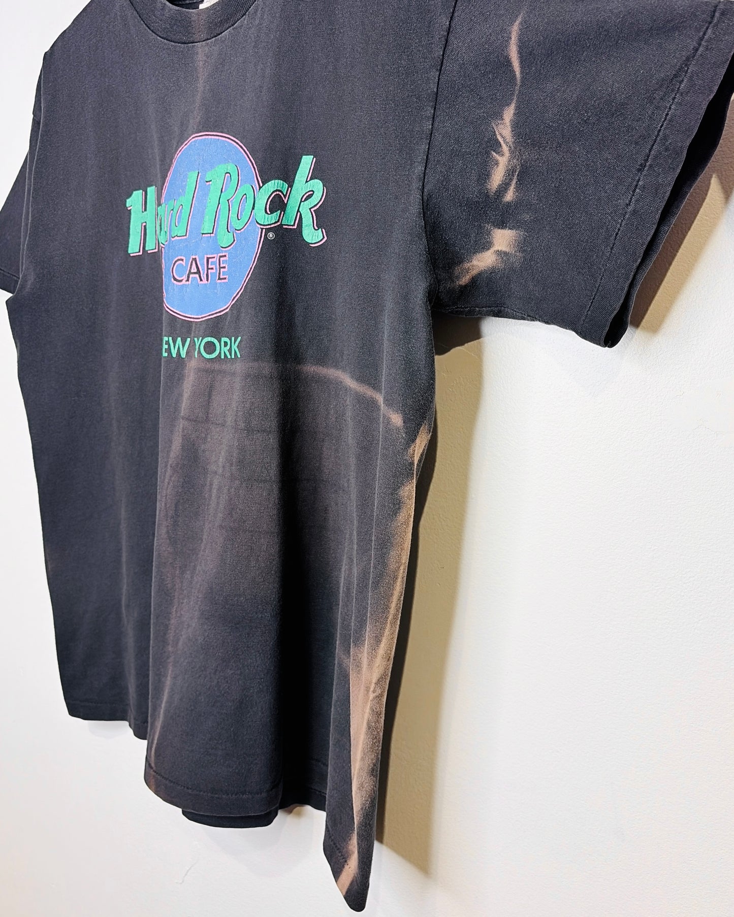 Vintage 90s Hard Rock Cafe New York Heavily Faded Black Tee Shirt