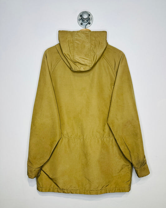 Vintage 1980s Woolrich Tan Utility Cotton Nylon Blenf Four Pocket Hooded Jacket
