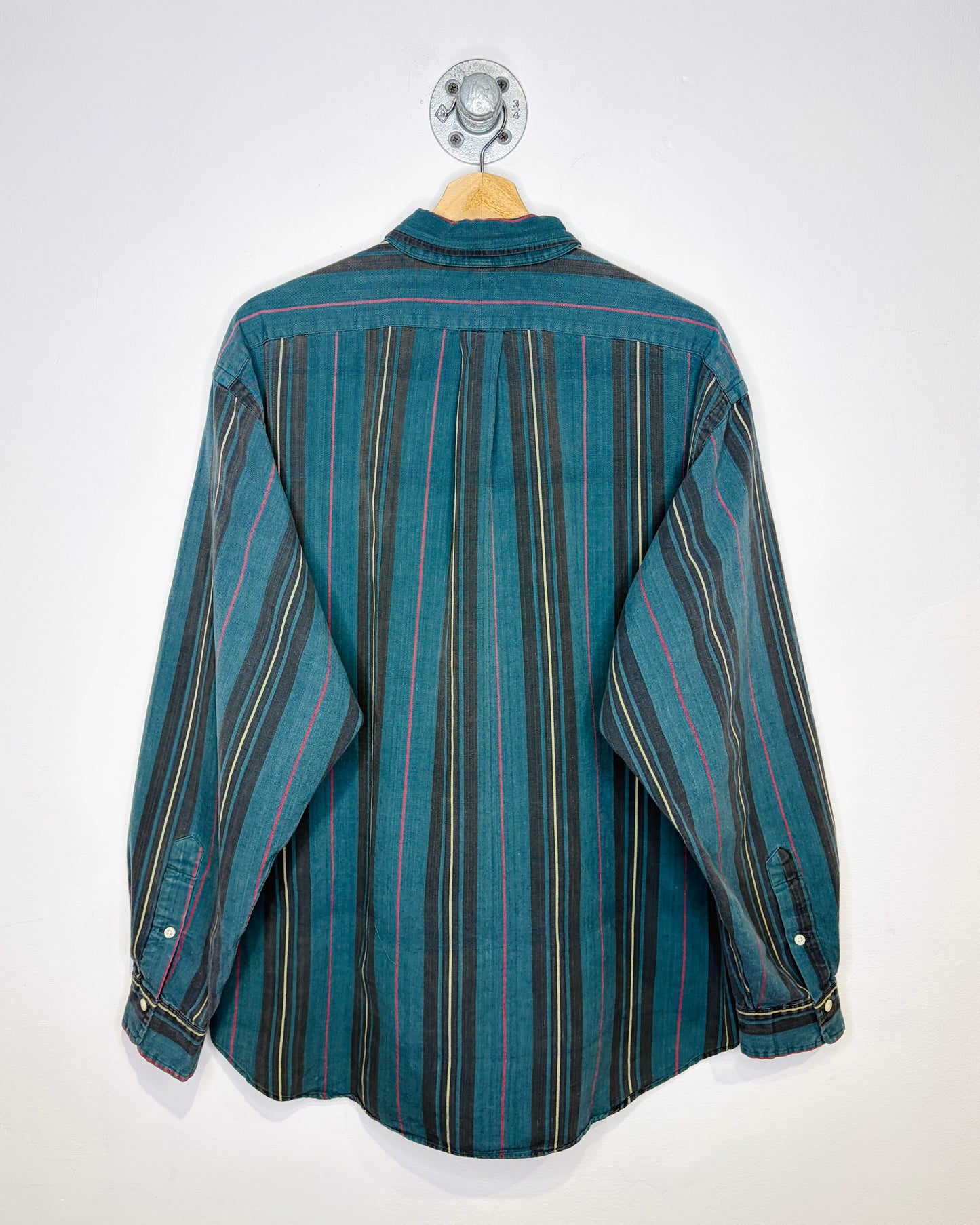 Vintage 90s Polo Ralph Lauren Green Striped Button Up Shirt