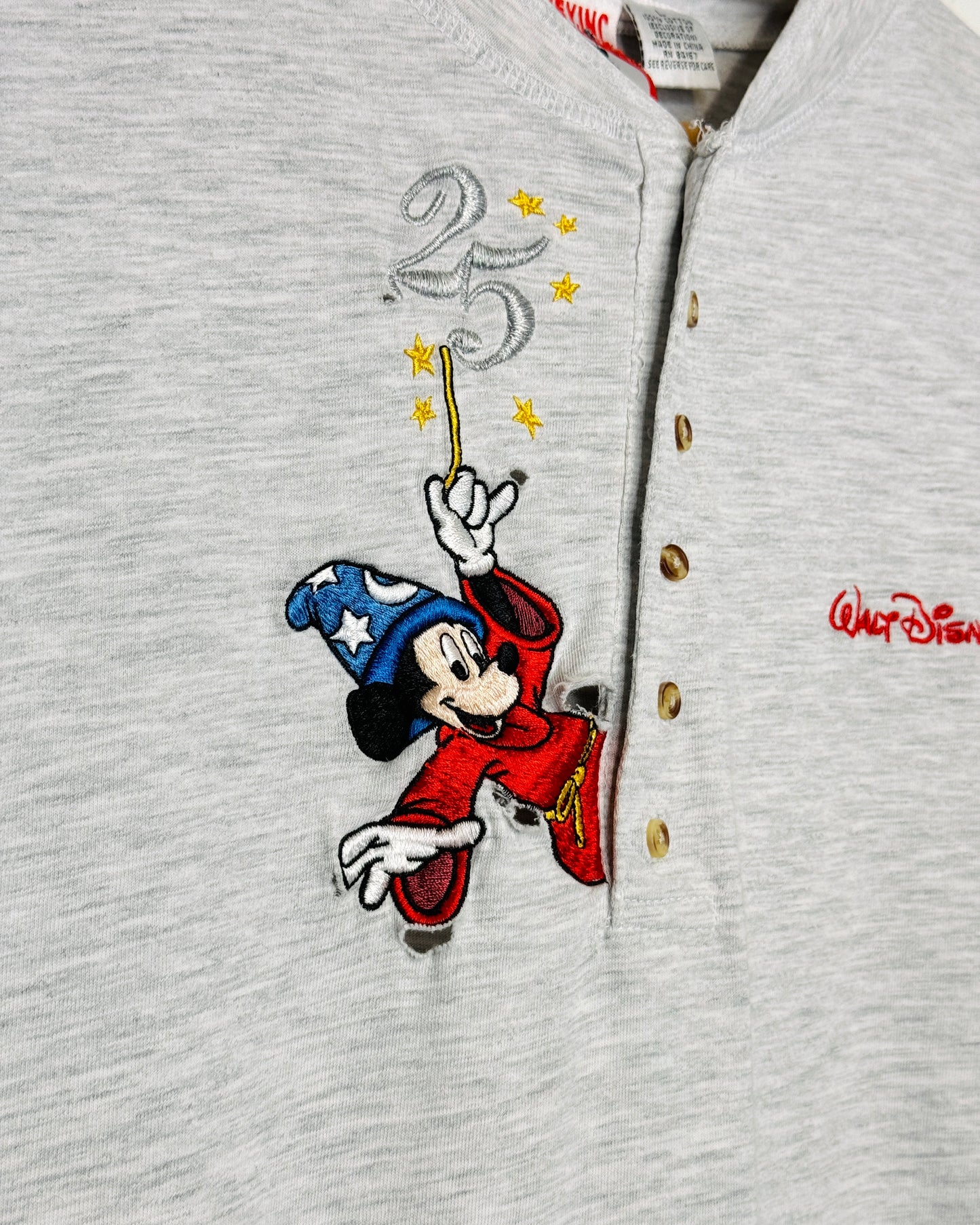 Vintage 90s Walt Disney World Grey Henley Tee Shirt