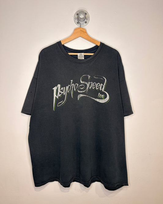 2000s Psycho Speed Inc Distressed & Faded Black Tee Shirt