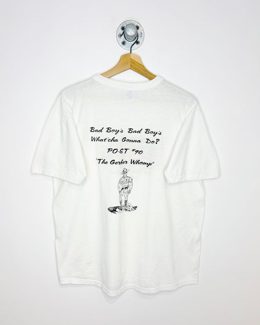 Vintage 80s Russell Athletic “Bad Boys Whatcha Gonna Do?” White Tee Shirt