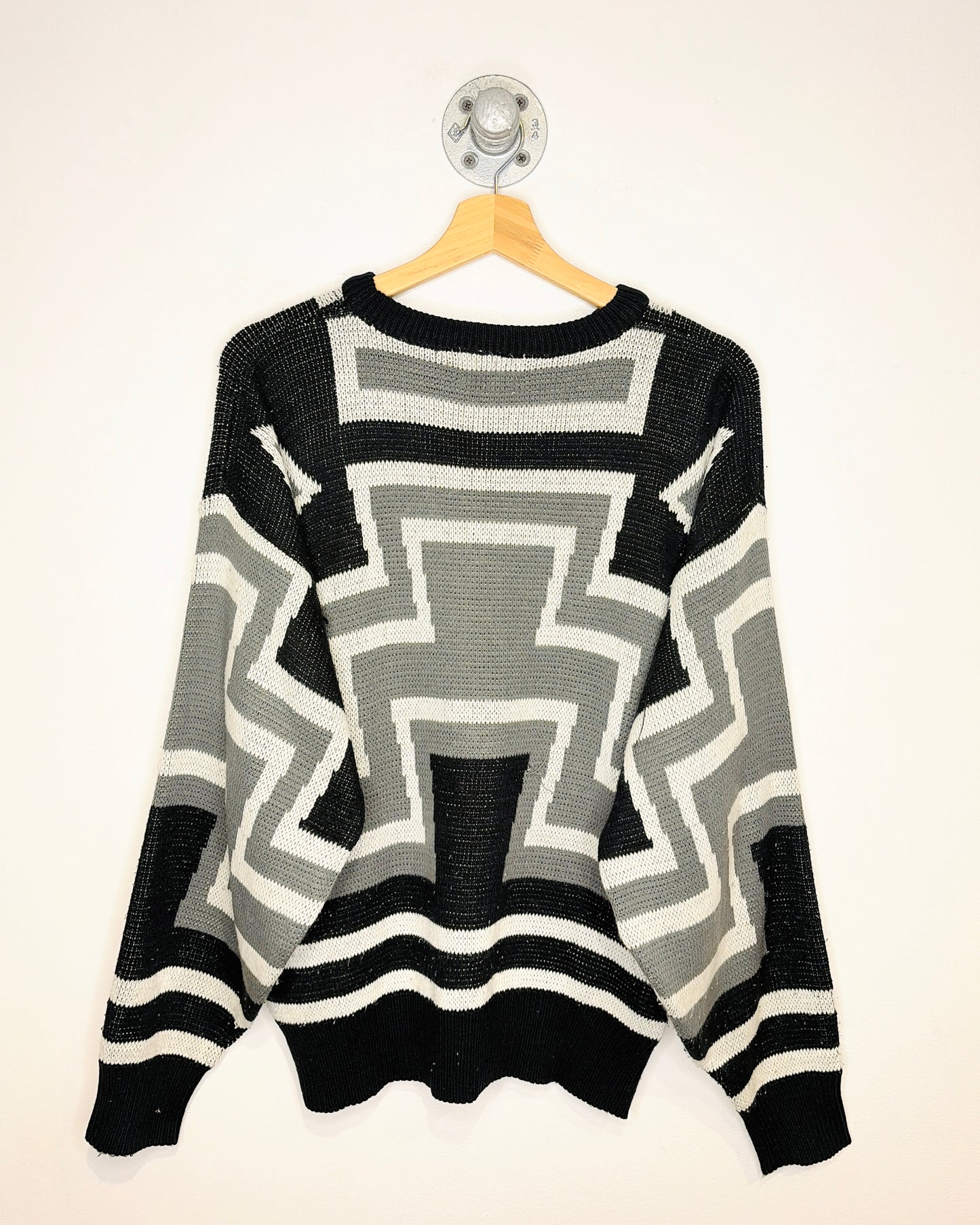 Vintage 1990s Stylewise Geometric Black And Grey Sweater
