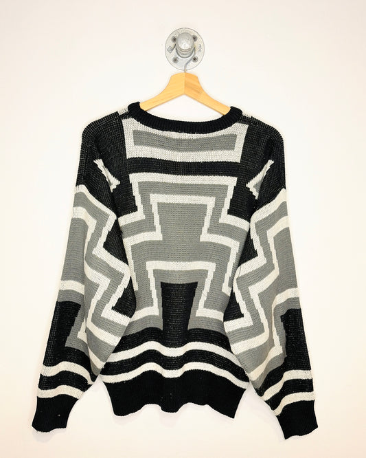 Vintage 1990s Stylewise Geometric Black And Grey Sweater
