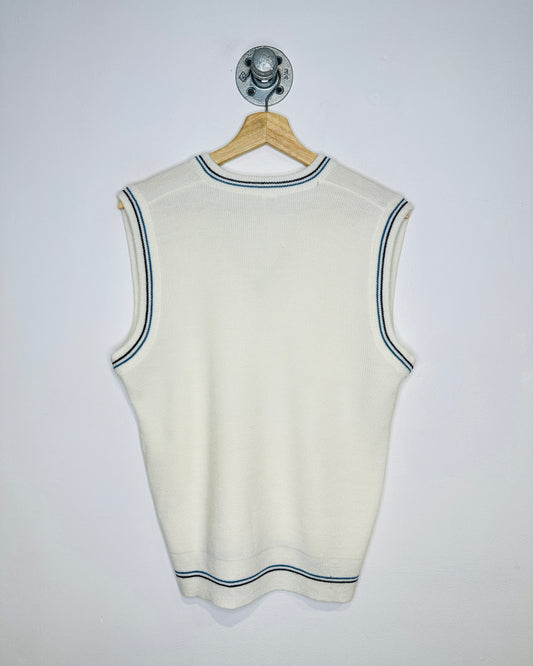 Vintage 1980s White And Blue Trimmed Acrylic Sweater Vest
