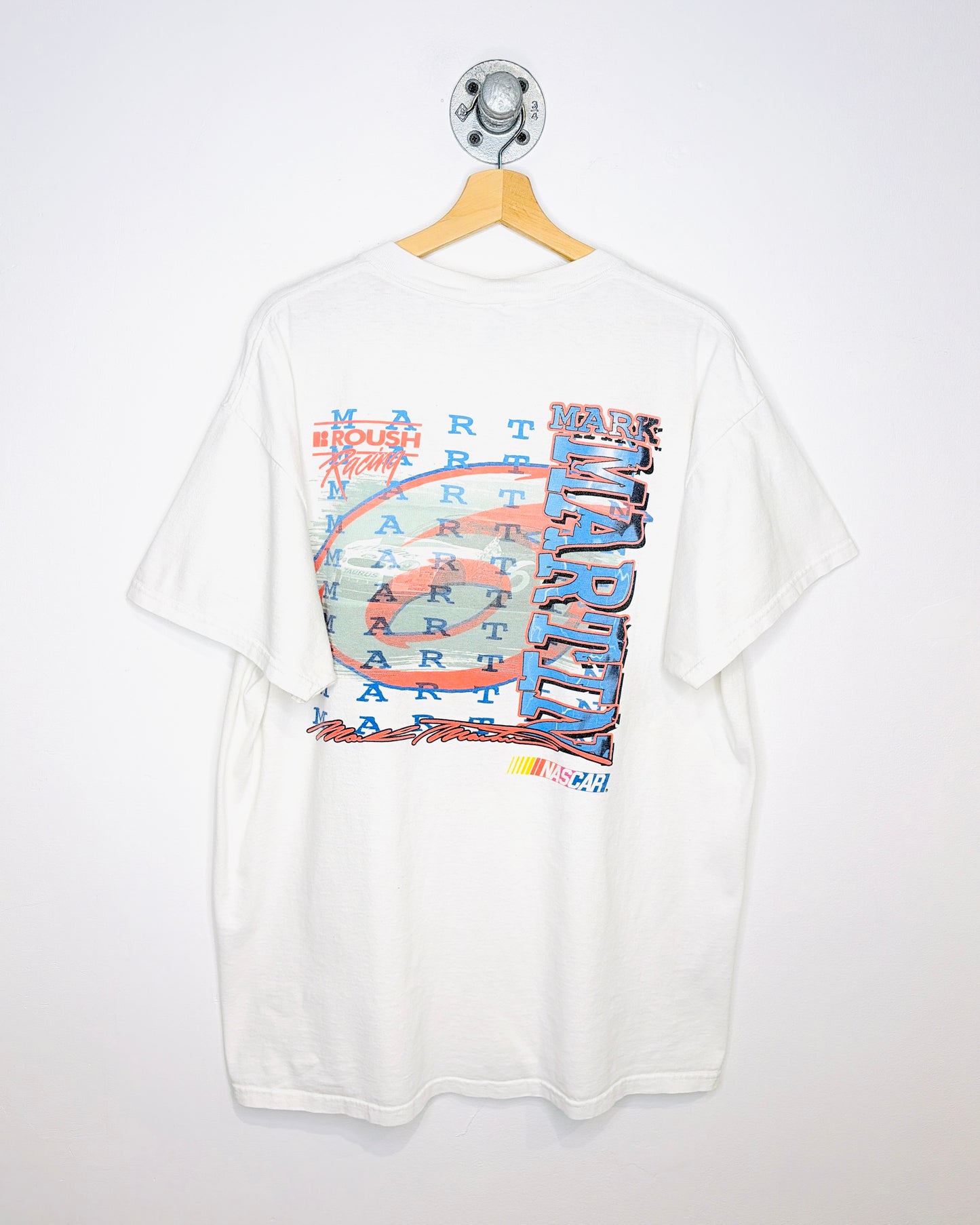 Vintage 2000s Mark Martin Roush Racing Nascar White Tee Shirt