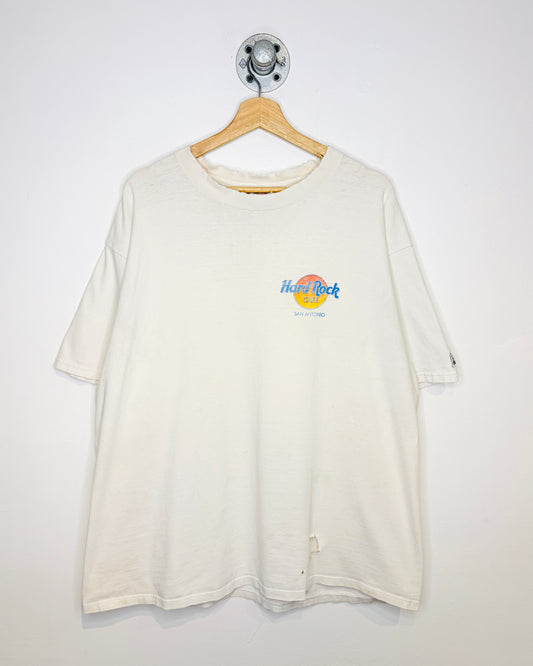 Vintage 90s Hard Rock Cafe San Antonio Distressed White Tee Shirt