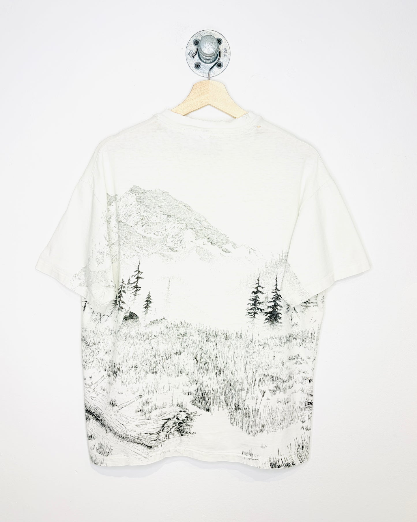 Vintage 1993 Moose AOP Distressed White Tee Shirt