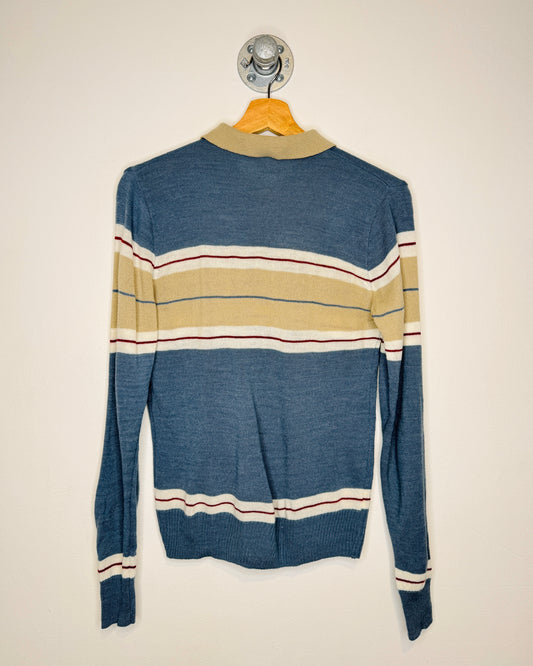 Vintage 70s Striped TwoTone Longsleeve Polo Shirt