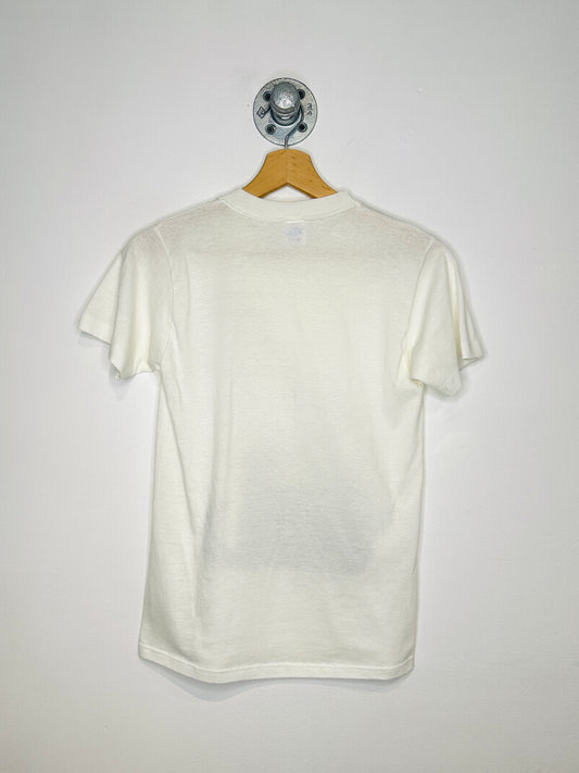 Vintage 1980s New York Cat Rhinestone Eye White Tee Shirt