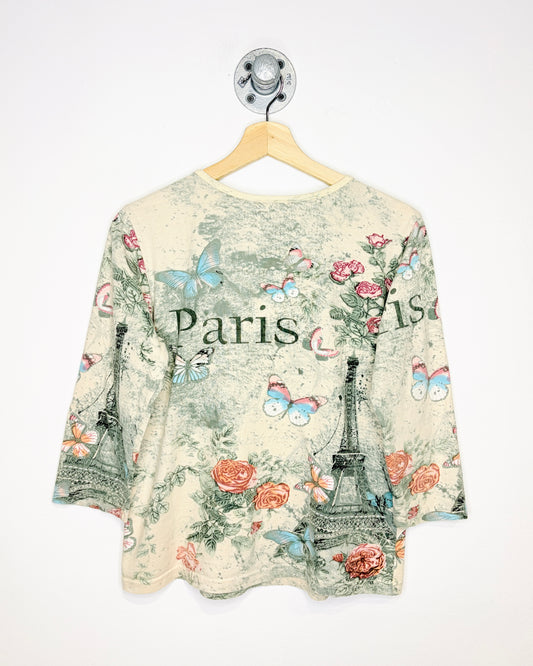 Vintage Y2K Paris AOP Earth Tone Longsleeve Shirt