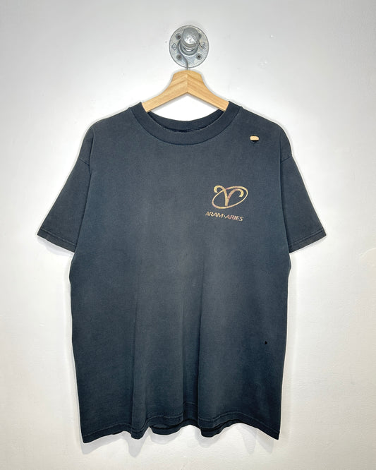 Vintage 90s Aram Aries Faded & Distressed Black Tee Shirt