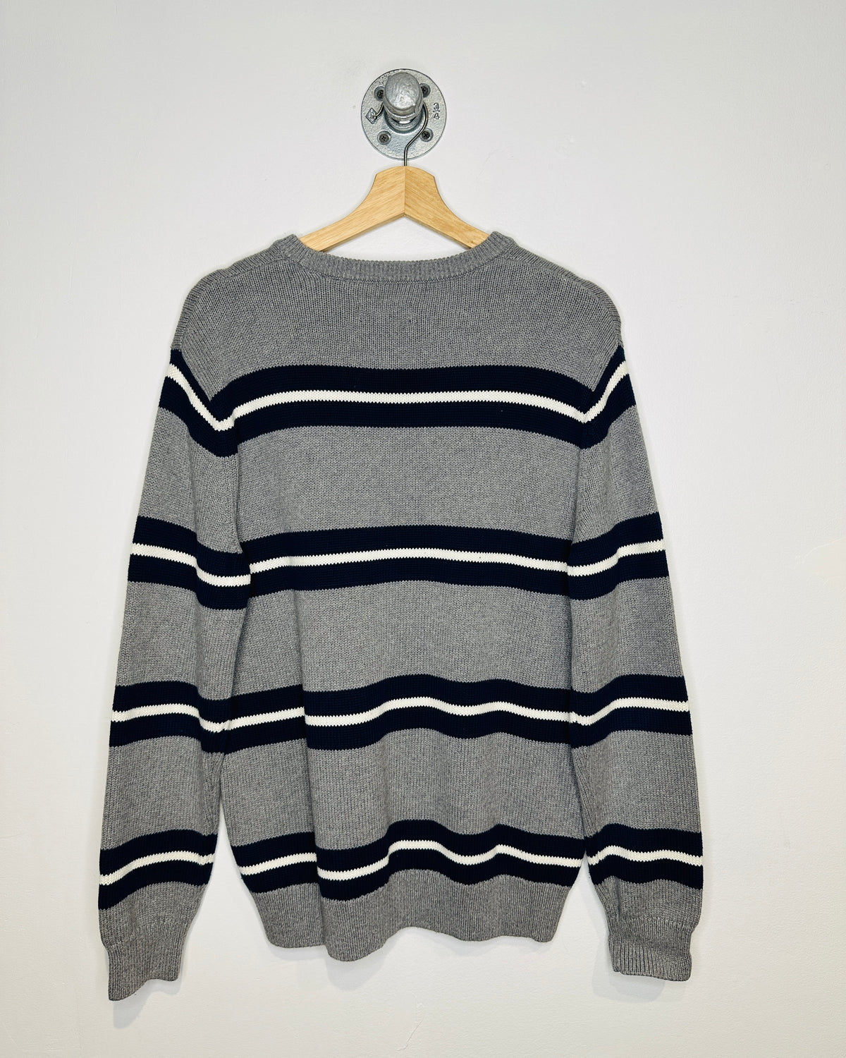 Vintage 2000s Chaps Blue And White Striped Grey Sweater