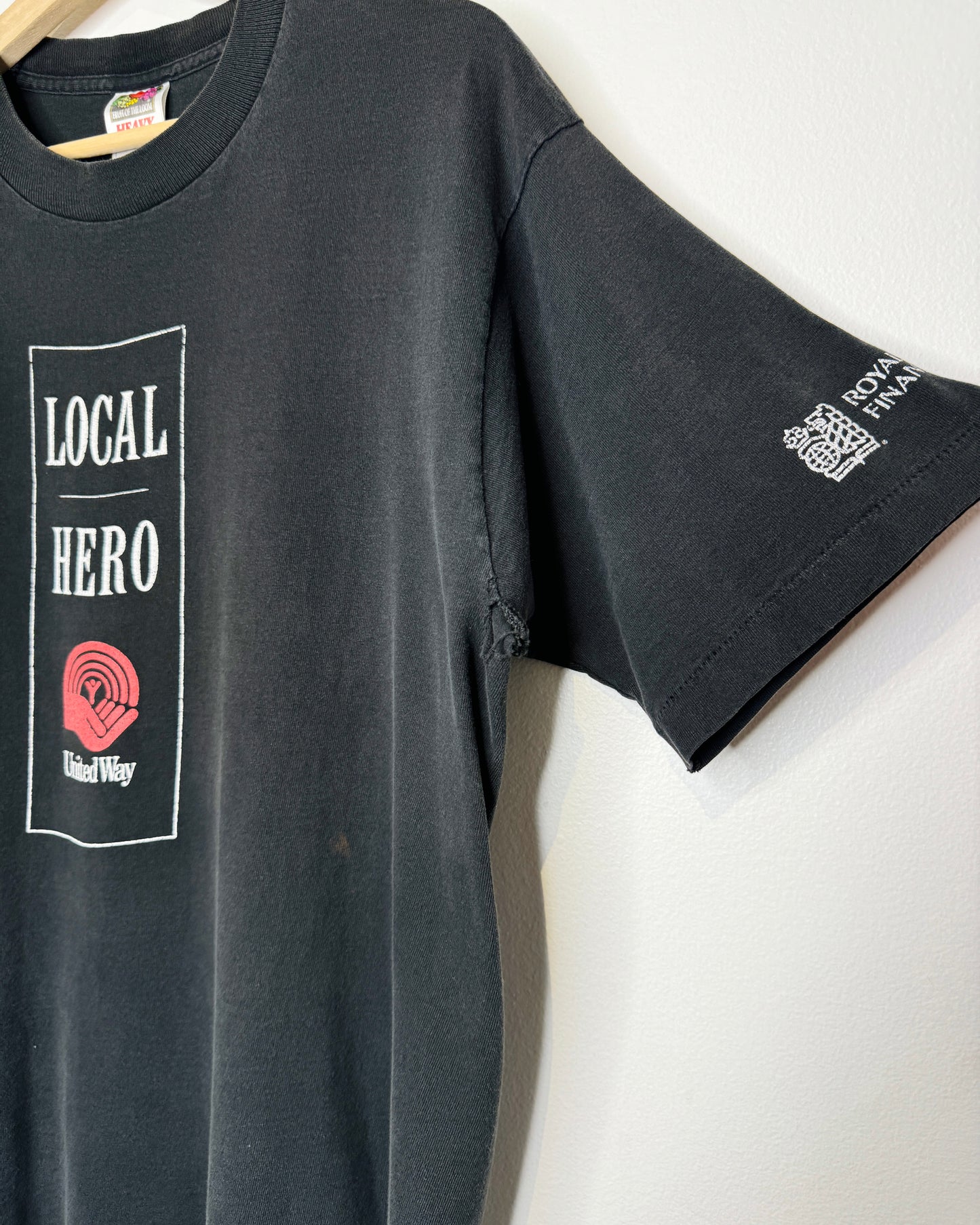 Vintage 90s United Way Local Hero Distressed Black Tee Shirt
