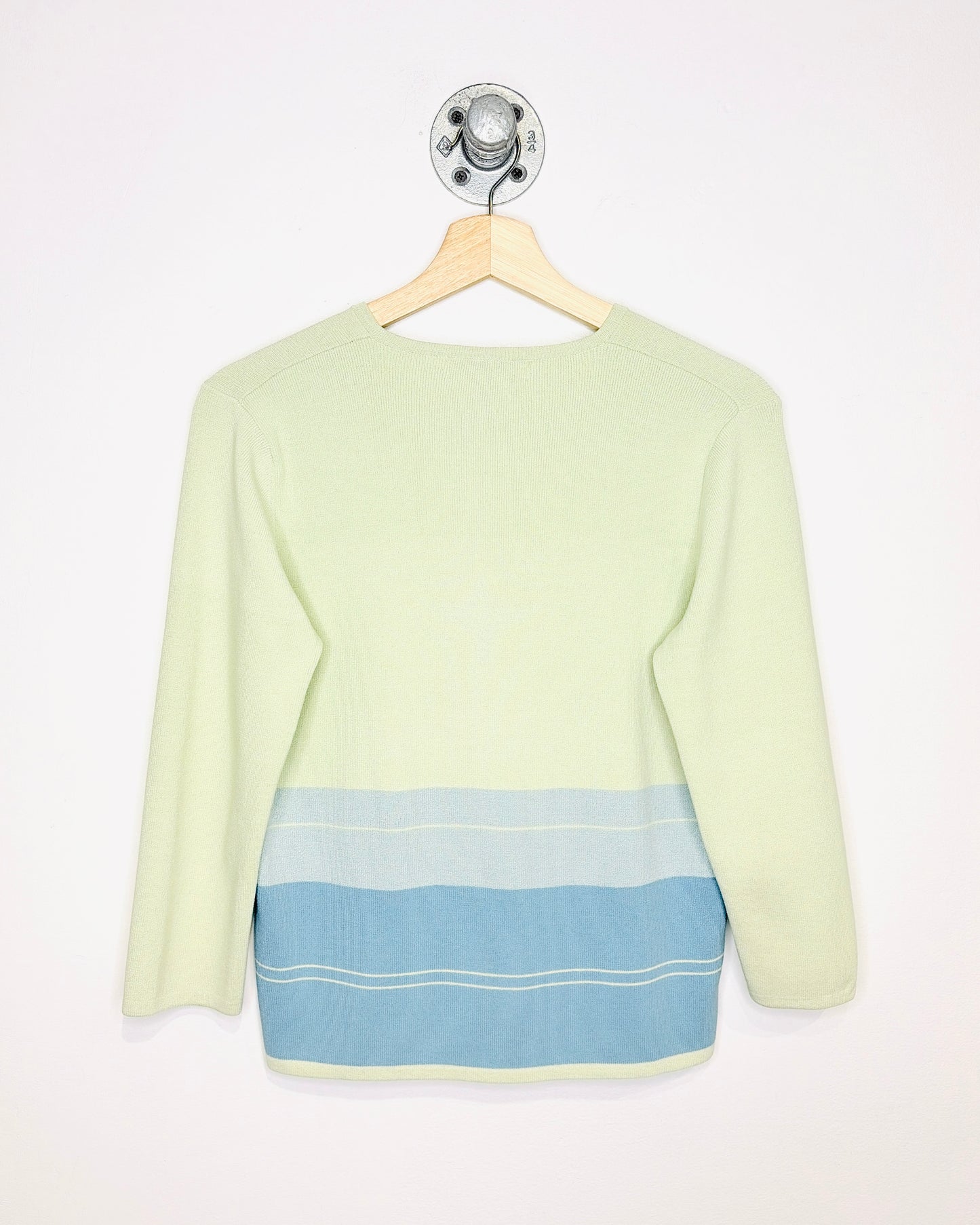 Vintage 90s Women's Eddie Bauer Pale Green & Blue Cardigan