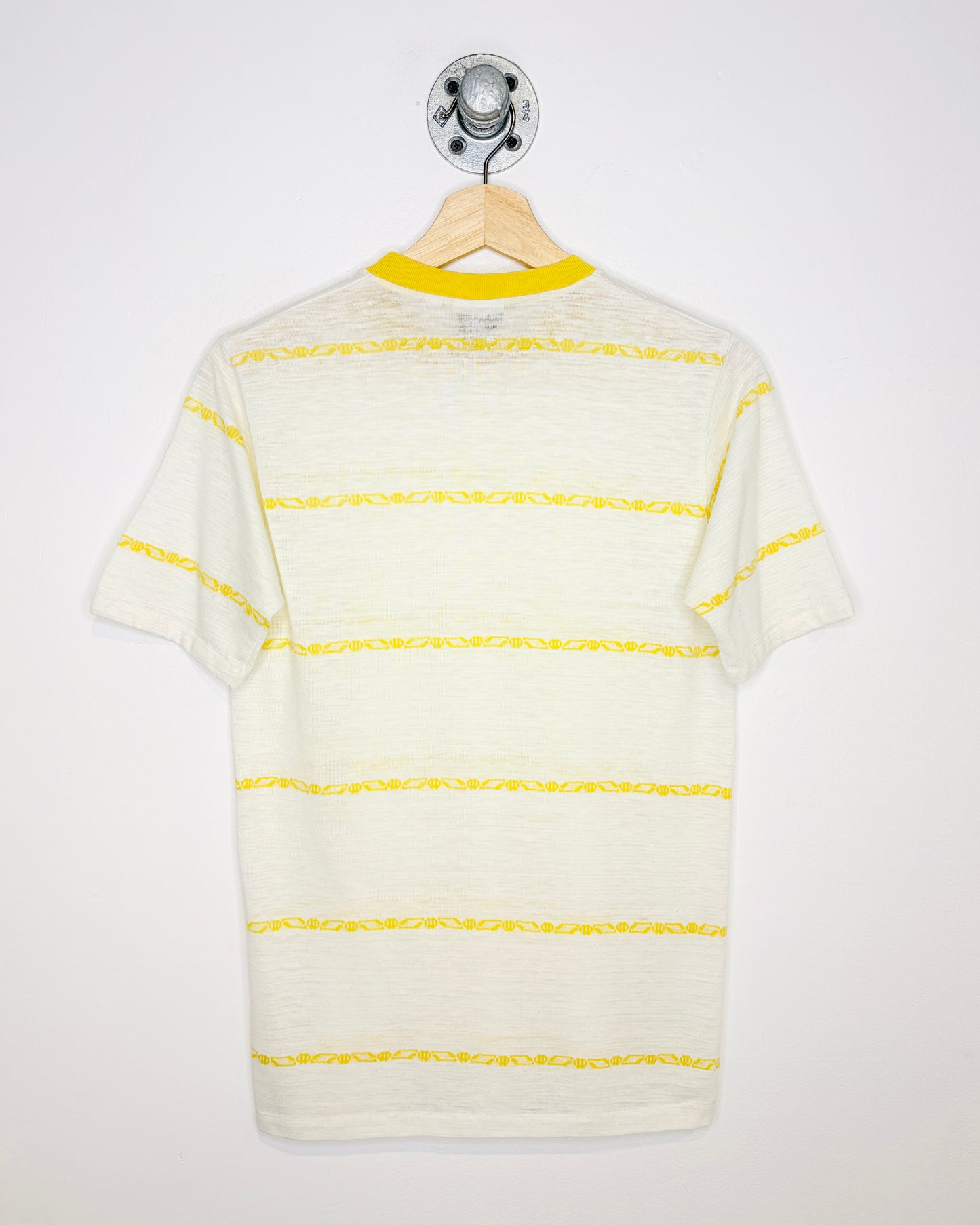 Vintage 80s “That Knit” Paper Thin White & Yellow Slub Tee Shirt