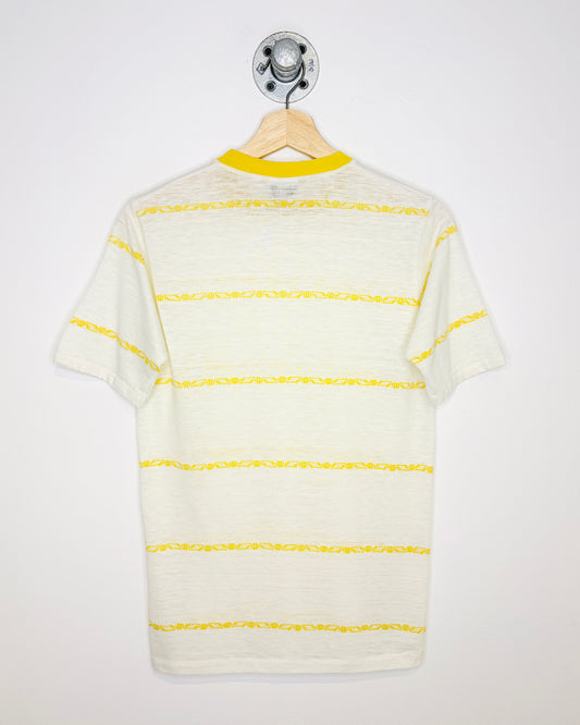 Vintage 80s “That Knit” Paper Thin White & Yellow Slub Tee Shirt