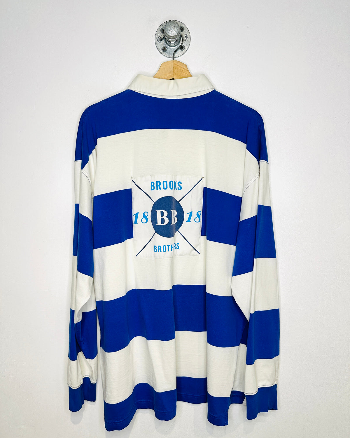 Vintage 2000s Brooks Brothers White & Blue Striped Rugby Shirt