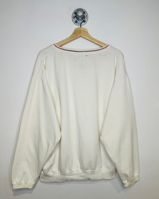 Vintage 1990s Chaps Ralph Lauren White And Pink V-Neck Sweatshirt