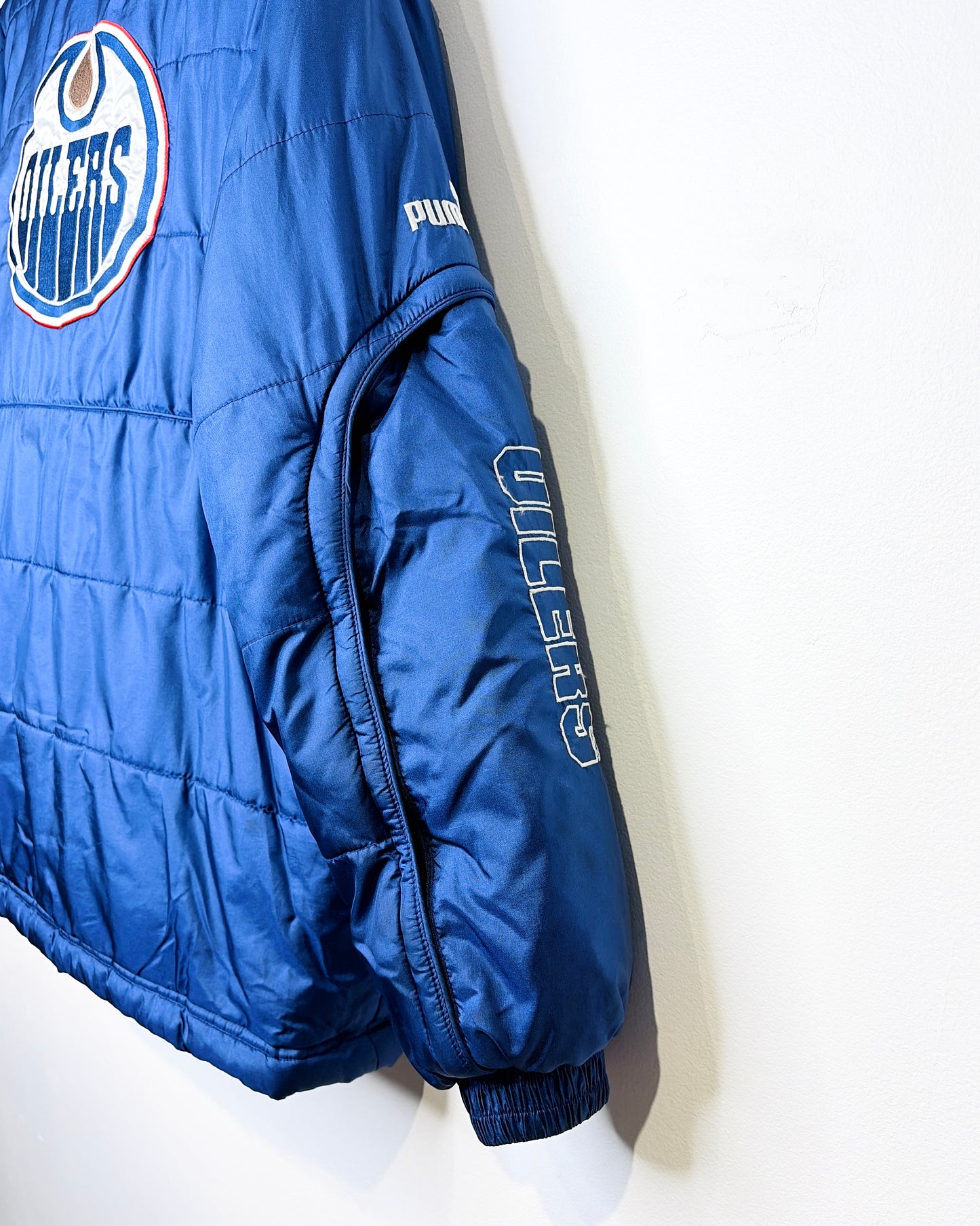 Vintage 90s Puma Edmonton Oilers Navy Blue Puffer Jacket