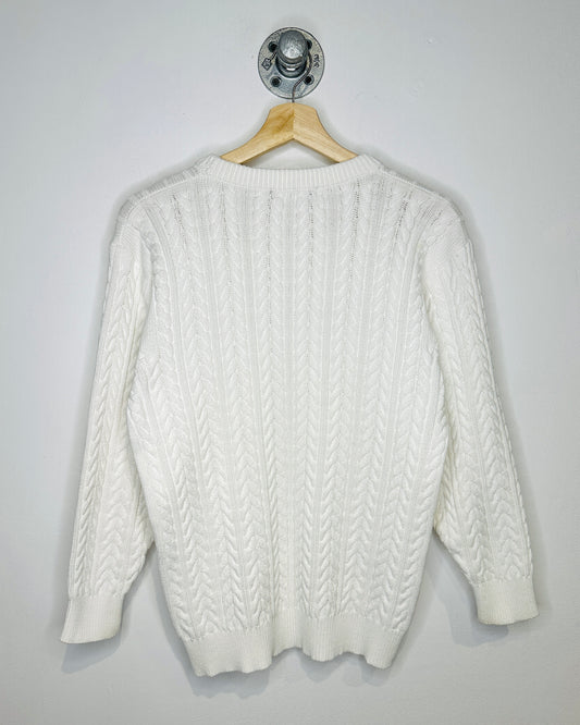 Vintage 90s Weekend Elements White Cable Knit Sweater