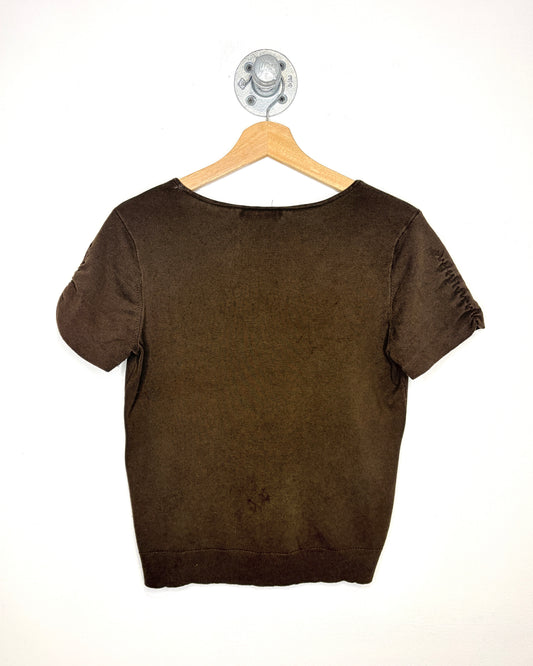 2000s Women’s Ralph Lauren Brown Low Neck Short Sleeve Sweater