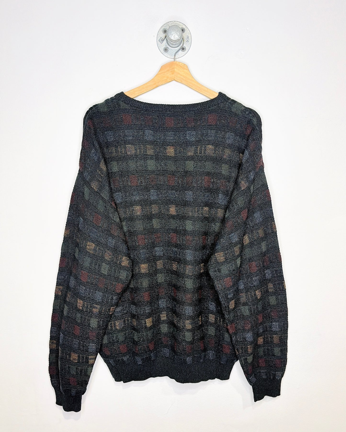 Vintage Late 1990s Pronto Uomo Square patterned Burgundy Detailed Sweater