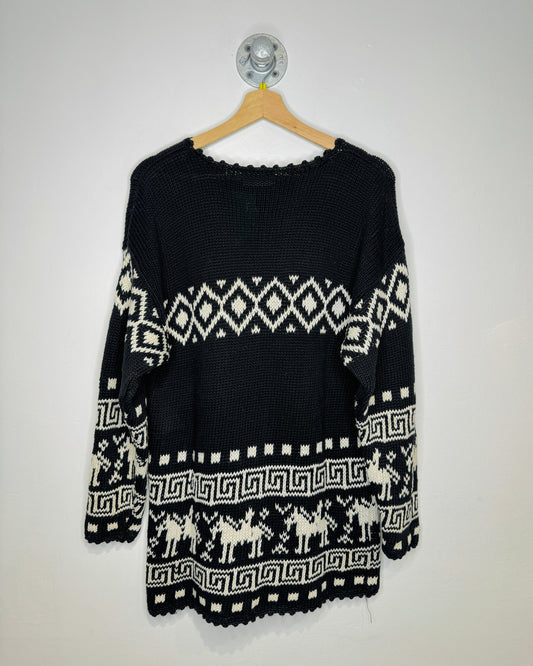 Vintage 90s Dorothy Perkins Patterned B&W Knit Sweater