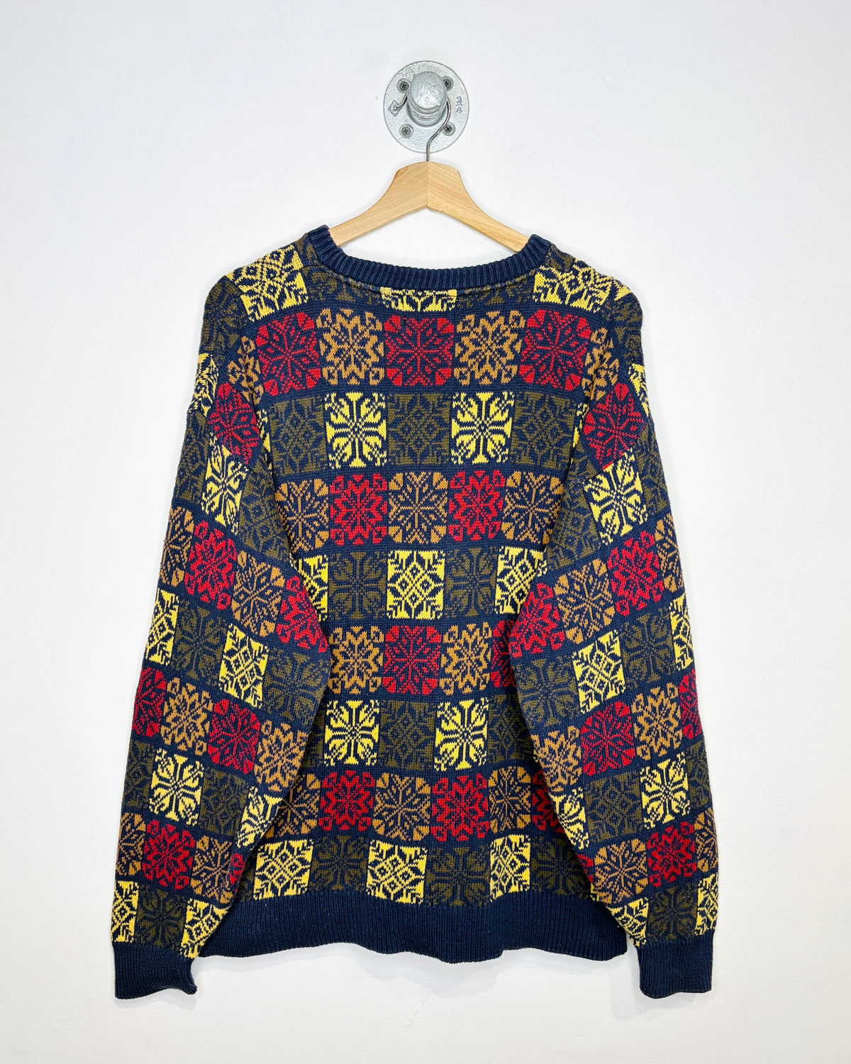 Vintage 90s Flying Scotsman Navy Snowflake Patterned Sweater