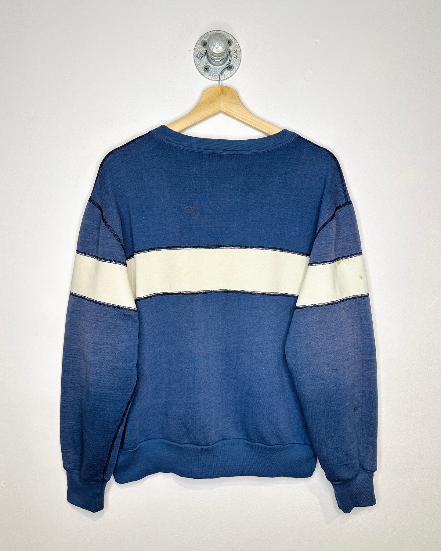 Vintage 80s Alberta Spell Out Striped Blue Crewneck Sweatshirt