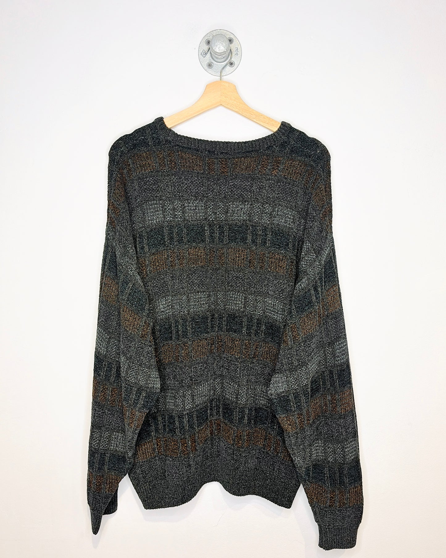Vintage 1990s Pronto Uomo Acrylic Blend Grey Blend Square Patterned Sweater
