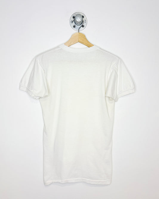 Vintage 90s Blank Single Stitch Thin White Ringer Tee Shirt