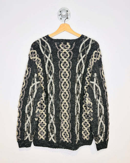 Vintage 90s Perry Ellis Hand Knitted Chain Link Chunky Sweater