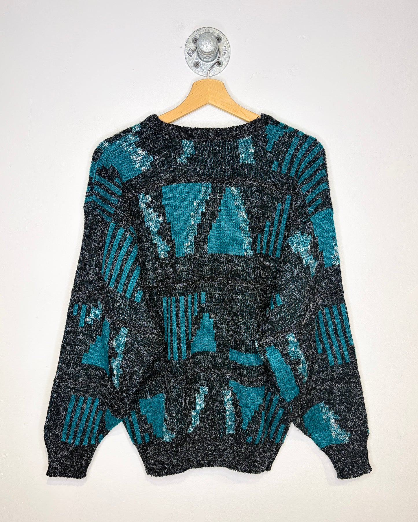 Vintage 90s Exchange Black, Grey & Teal Abstract Sweater