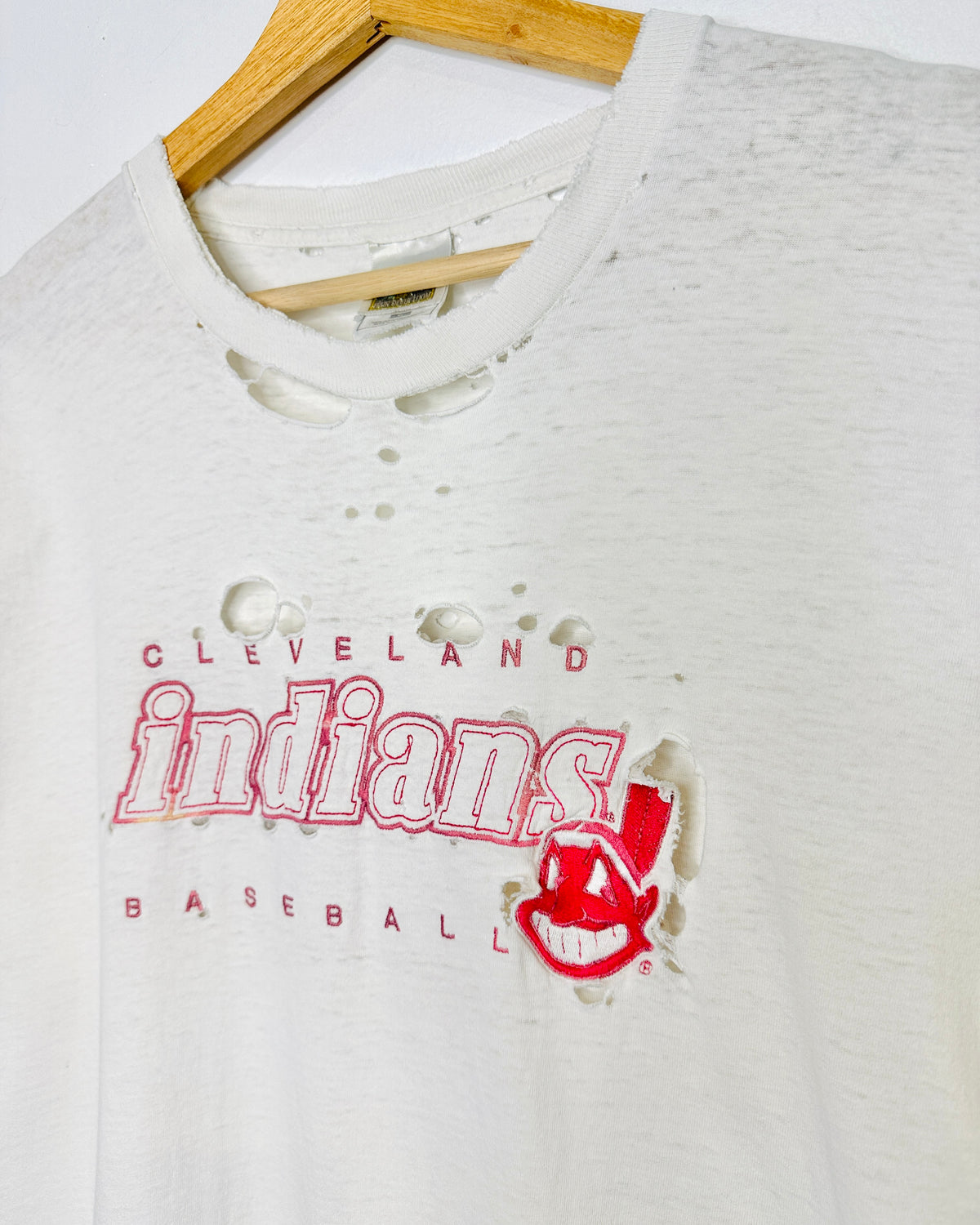 Vintage Cleveland Baseball Thrashed White Tee Shirt
