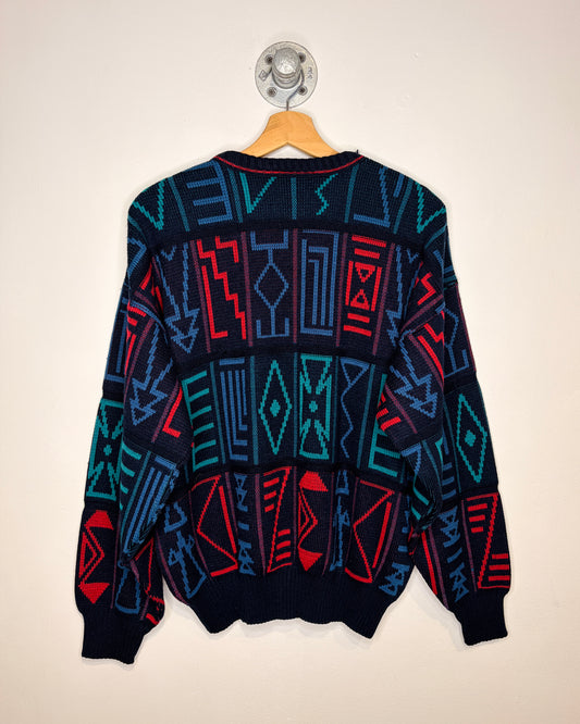 Vintage 90s Sears Navy Blue Abstract Knit Sweater