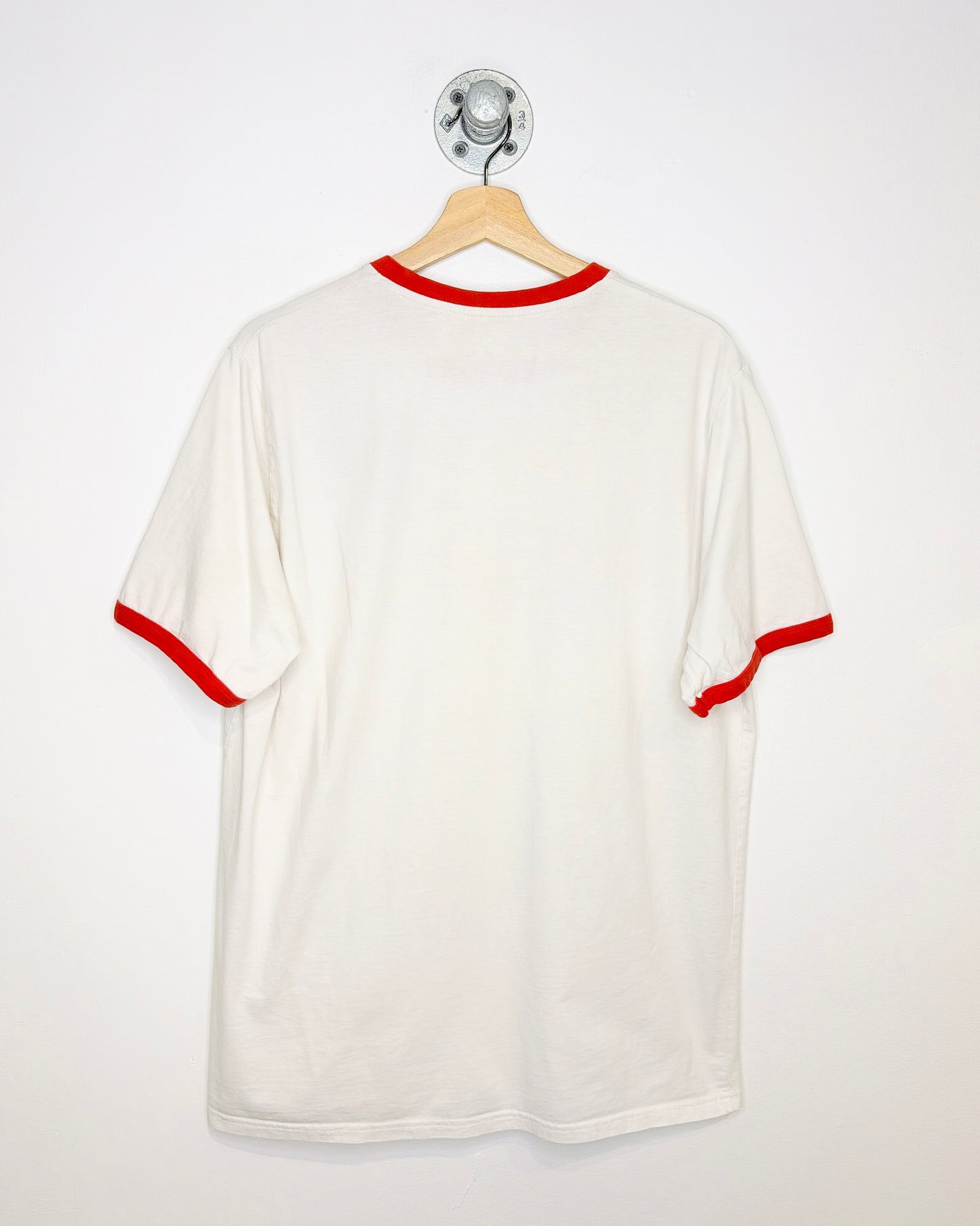 2000s England White & Red Ringer Tee Shirt