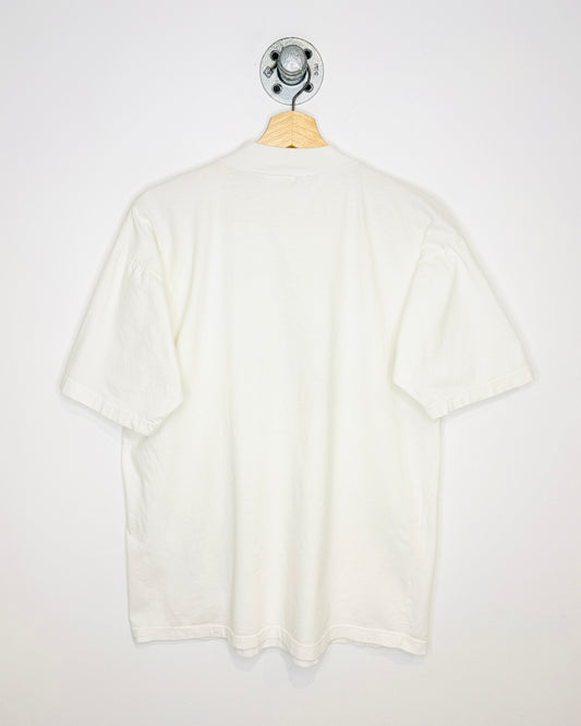 Vintage 90s Yazigi “We’ll Change The World.” White Mock Neck Tee Shirt