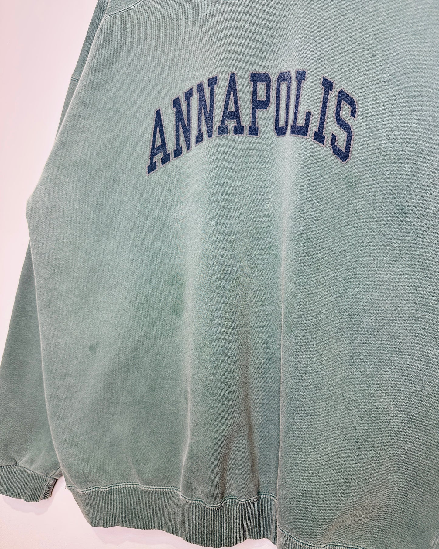 Vintage 1990s Annapolis Faded Green Dyed Crewneck Sweatshirt