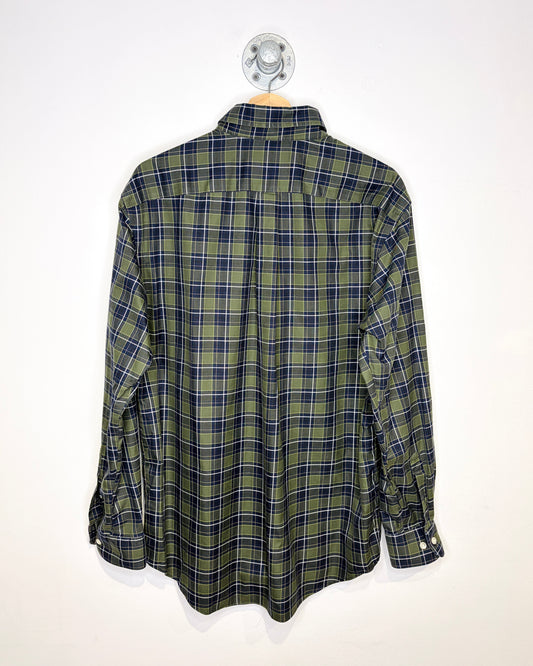 Vintage 90s Roundtree & Yorke Green And Navy Tartan Plaid Button Up Long Sleeve Shirt