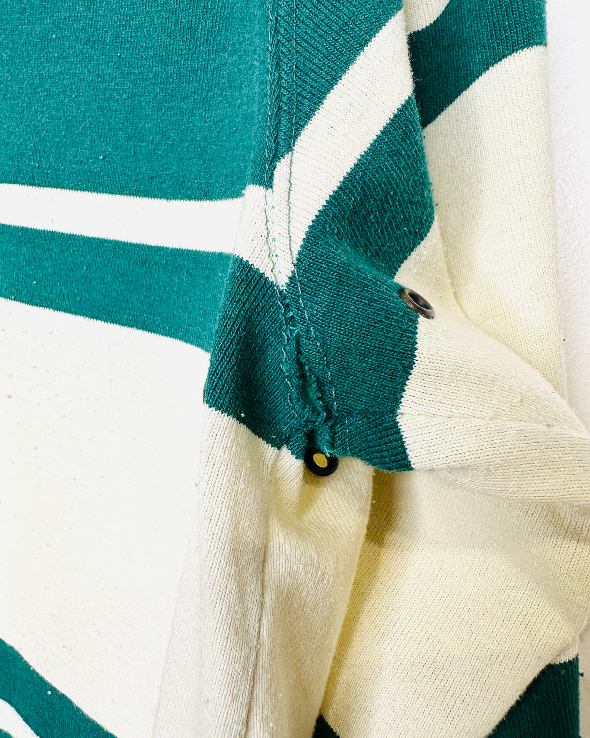 Vintage 1990s Denim Collared Green And Cream Long Sleeve Polo Shirt