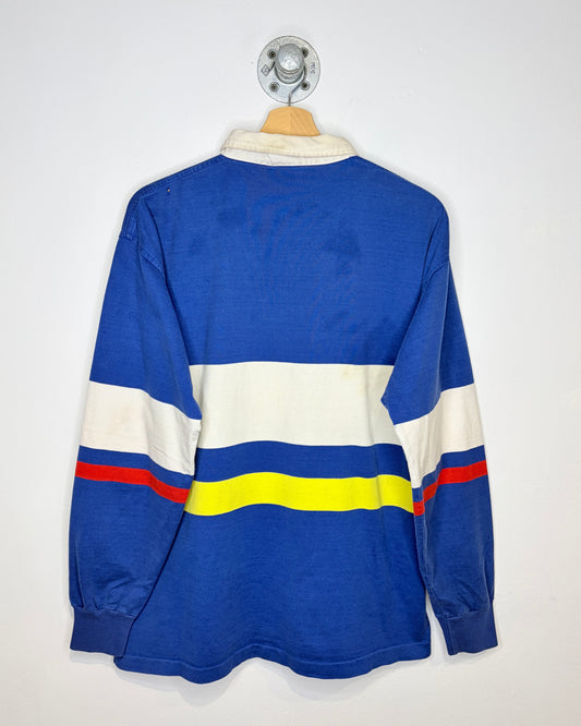 Vintage 1990s Norsport Blue And Yellow Striped Long Sleeve Polo Shirt