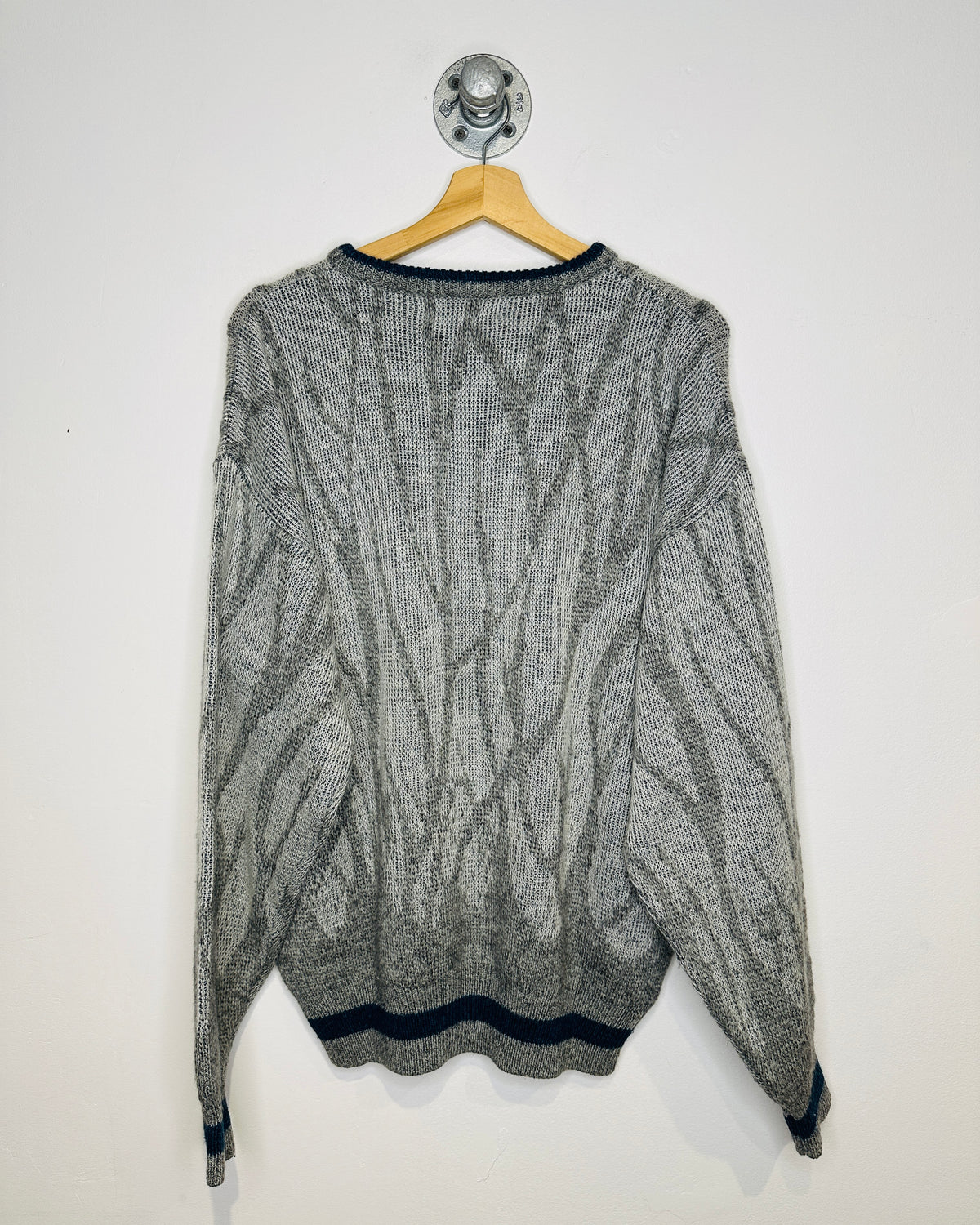 Vintage 1980s Jockey Grey And Blue Abstract Print Sweater