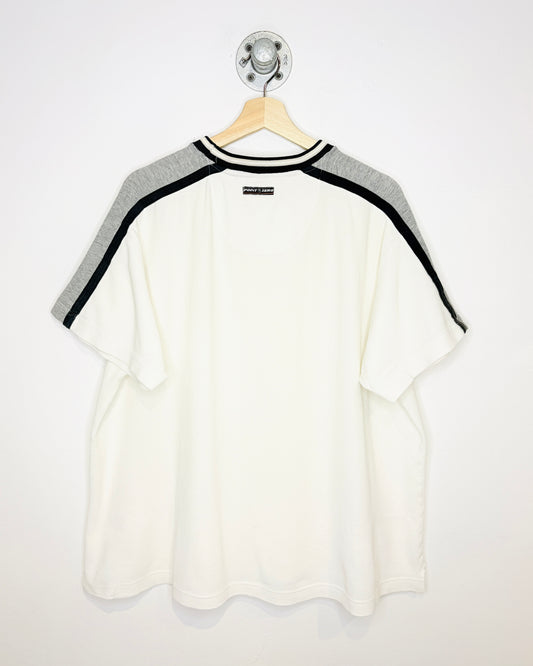 Vintage 90s/Y2K Point Zero Boxy White & Navy Waffle Tee Shirt
