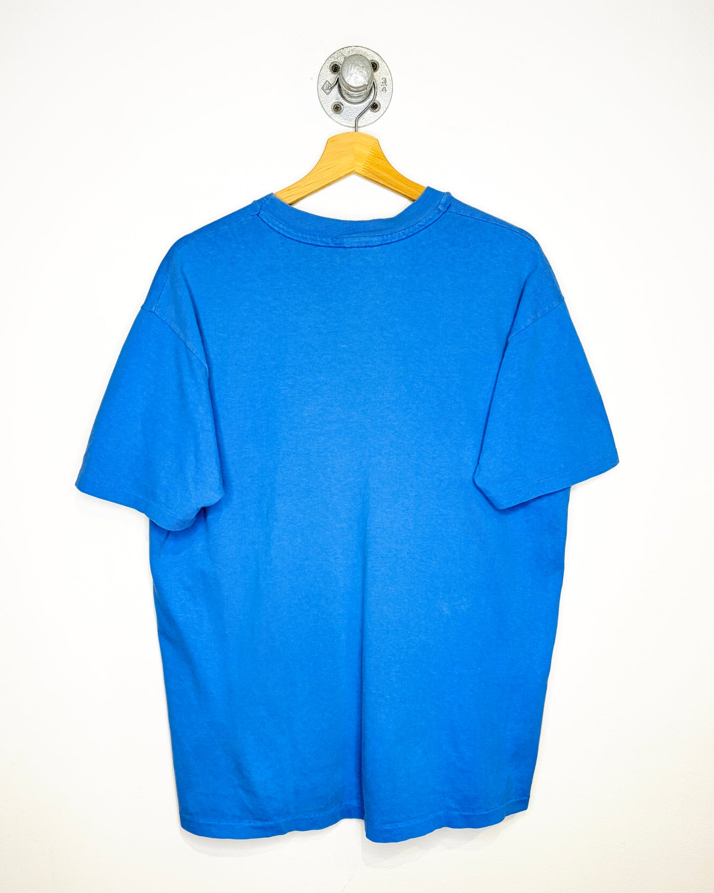 Vintage 90s Blank Sun Faded Royal Blue Pocket Tee Shirt