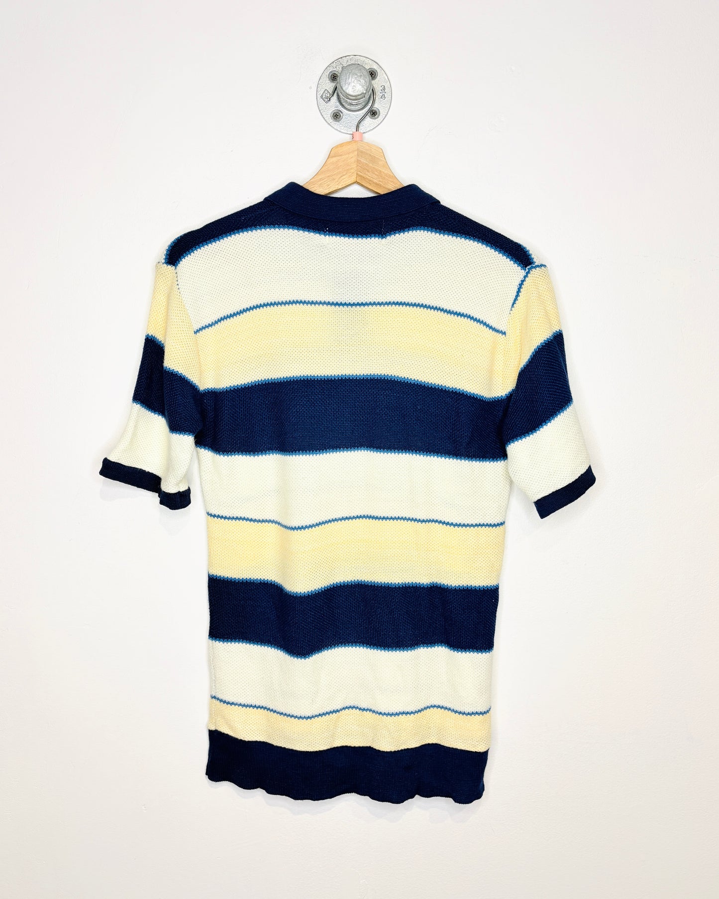 Vintage 1970s Sundowner Navy And Yellow Striped Knit Polo Shirt