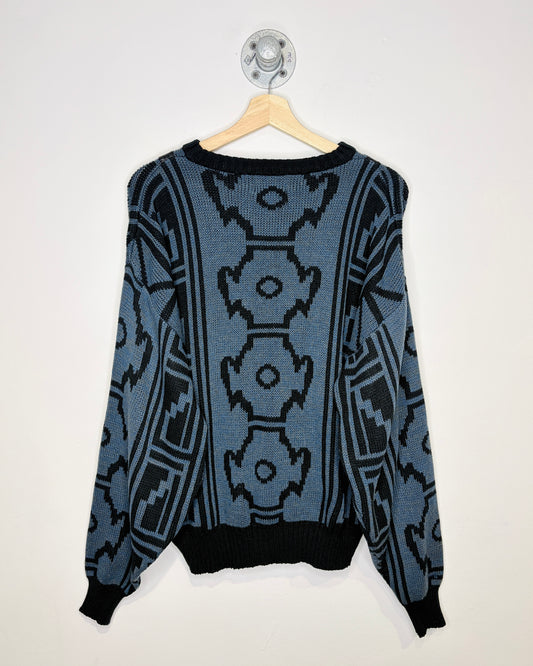 Vintage 90s Barnaby Slate Blue & Black Abstract Sweater