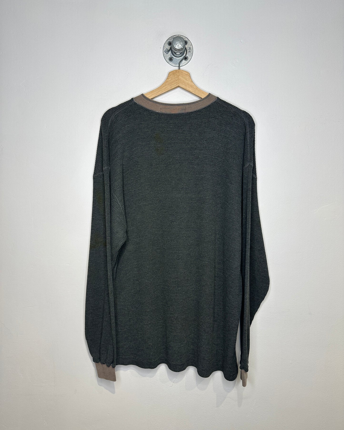 Express Waffle Print Two Tone Grey Henley Long Sleeve Shirt