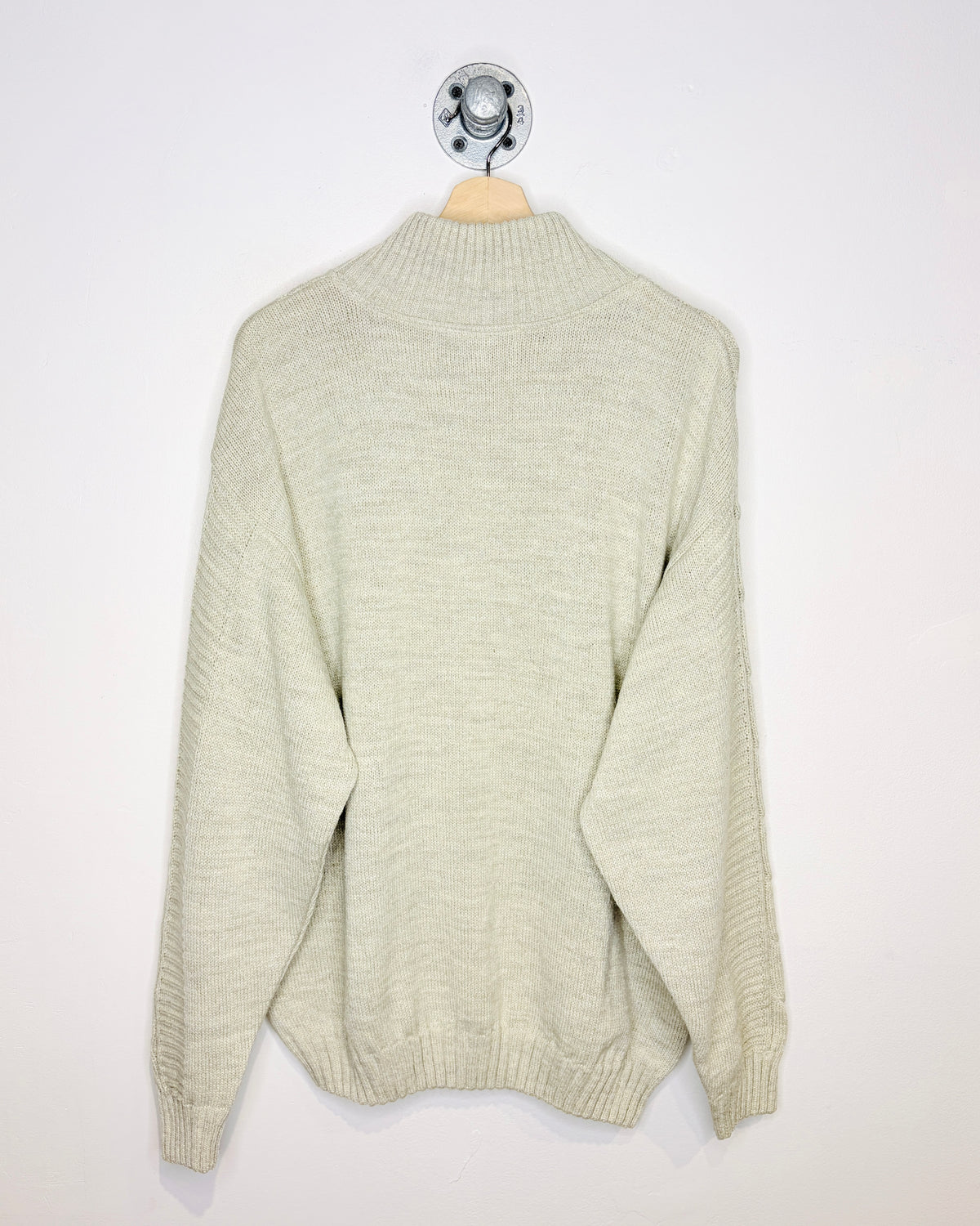 Vintage 90s Knights Of Round Table Tan Cable Knit 1/4 Zip Sweater