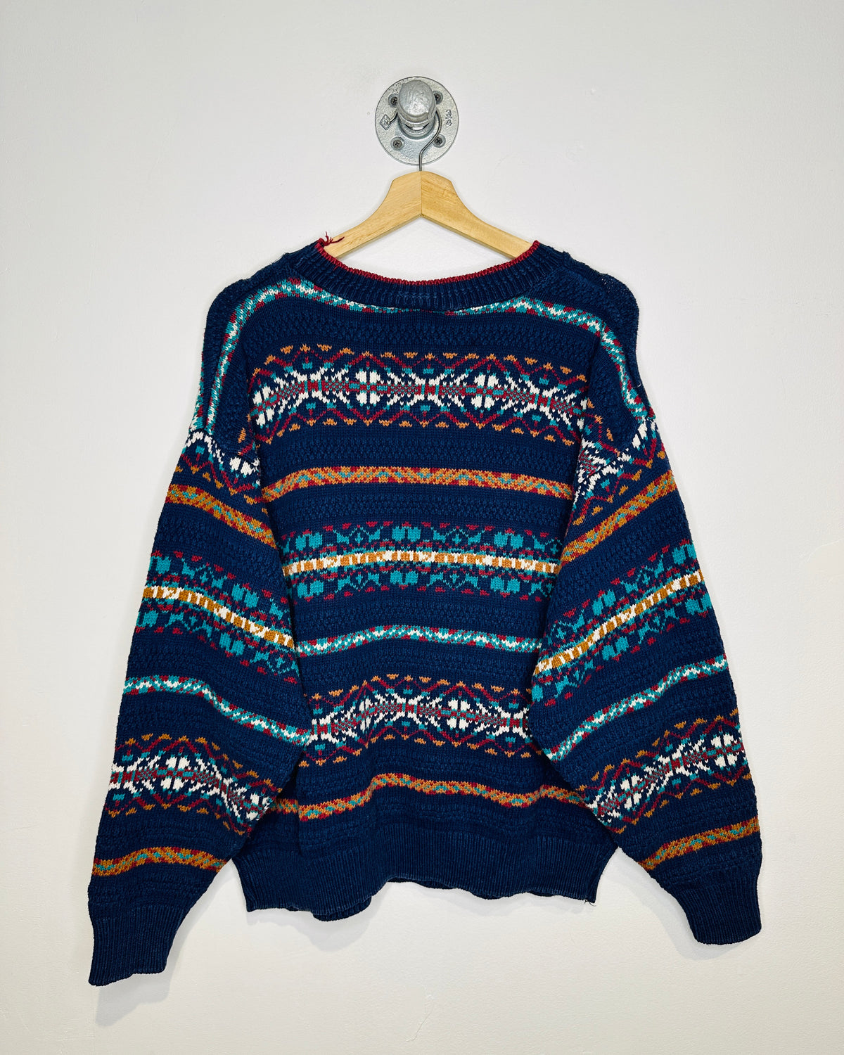 Vintage 1990s A.J. Michael Blue Nordic Detailed Cotton Sweater